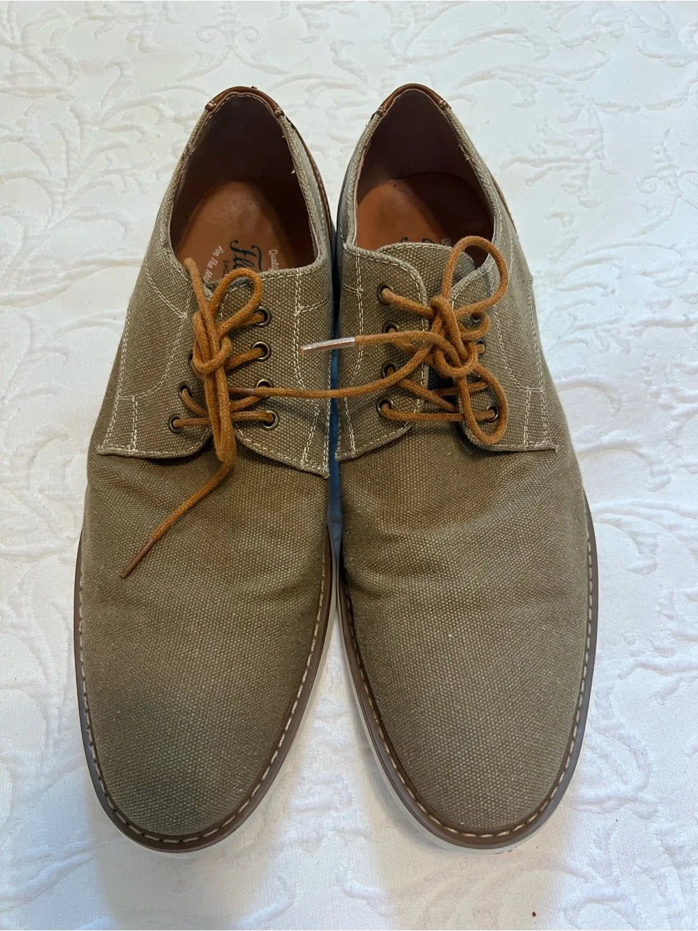 Florsheim Union Plain Toe Khaki Canvas Oxford Shoe with Leather Accents size 9.5